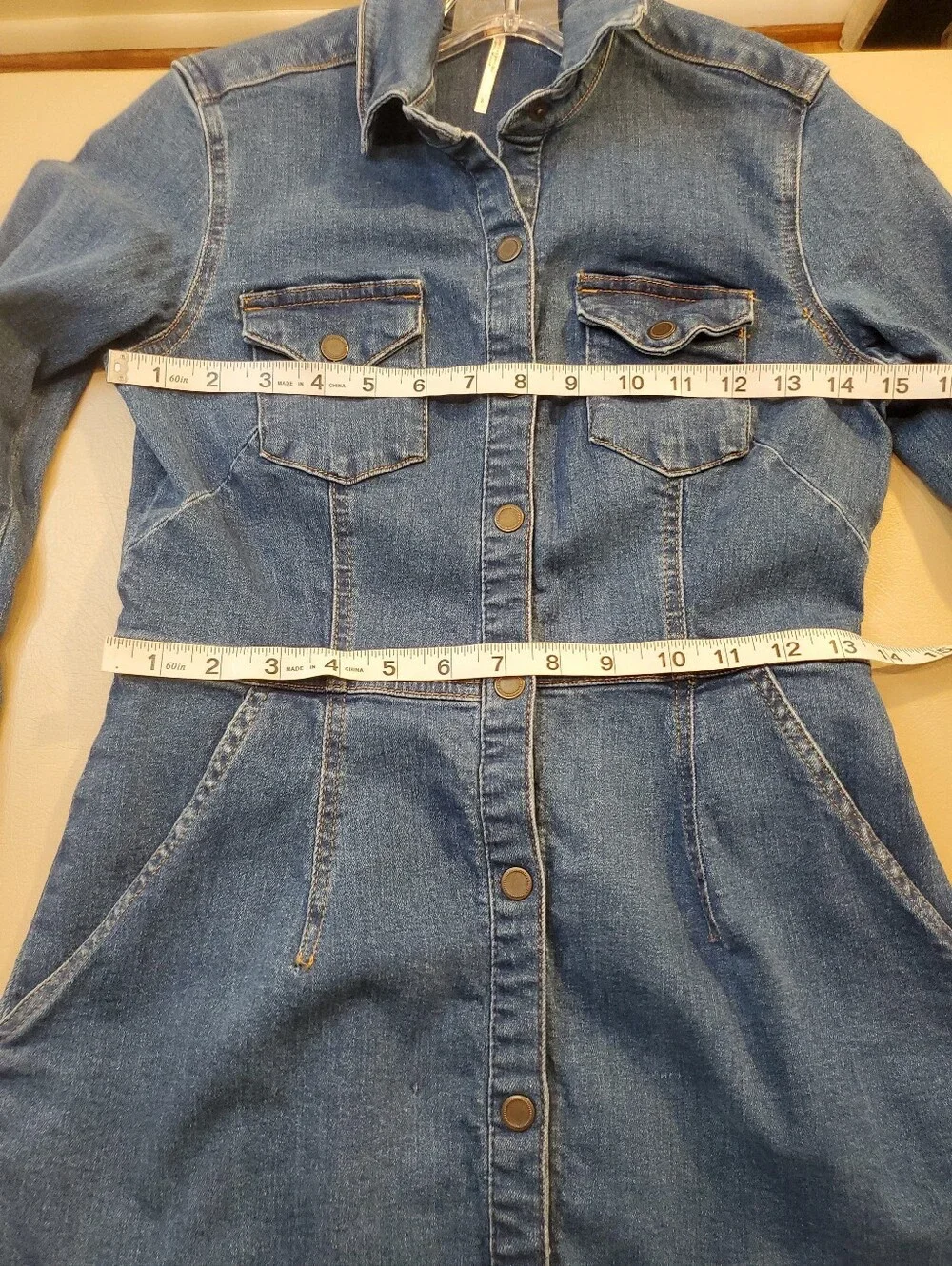 Free People Dynomite Denim Blue Mini Shirt Dress Women's Size Small Button Up